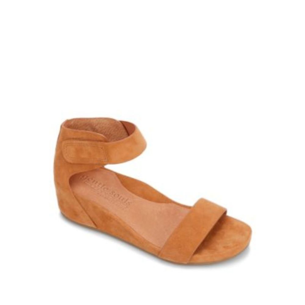 GENTLE SOULS KENNETH COLE Womens Brown Gianna 2 Toe Wedge Leather Sandals 7
